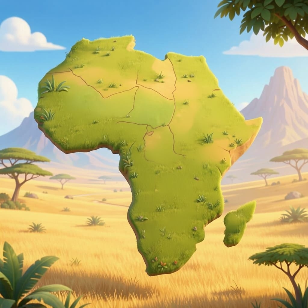 alt="3d image of Africa as part of a dscover South Africa card game"